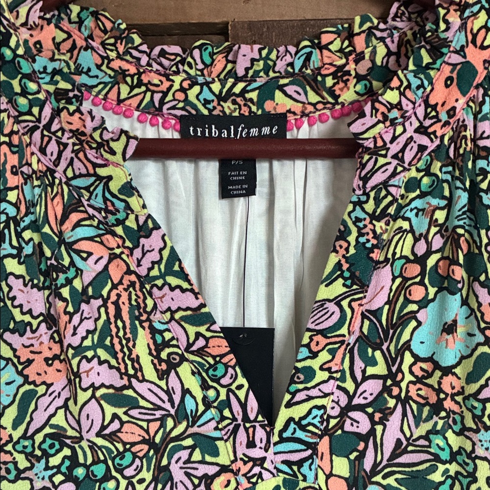 Floral Tiered Midi Dress in Pink, Green, Cream - Picture 2 of 3